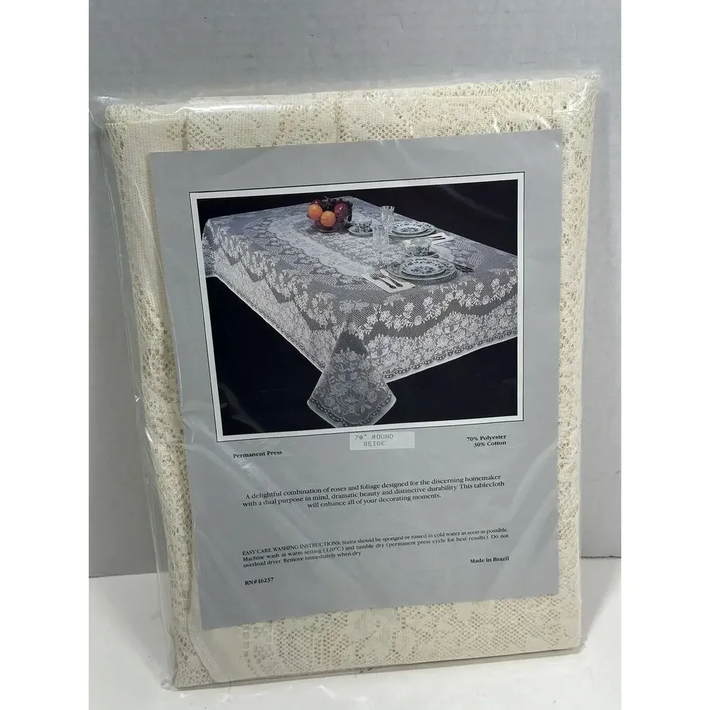 Vintage Lace 70” Round Permanent‎ Press Tablecloth RN: 16237 NEW Beautiful
